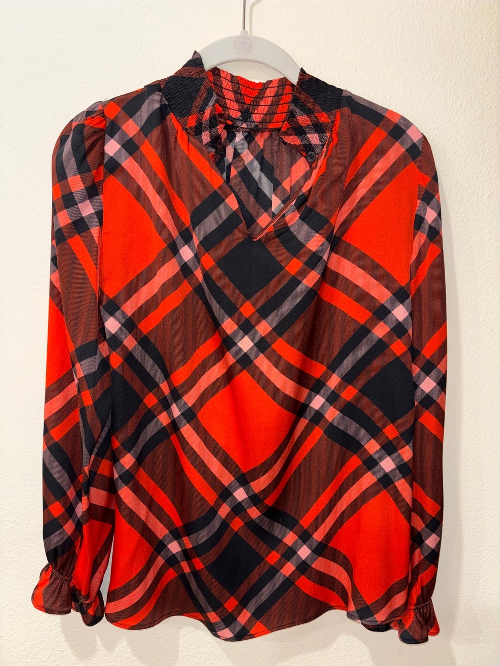 Tucker Red and Black Plaid Long-Sleeve Blouse size S